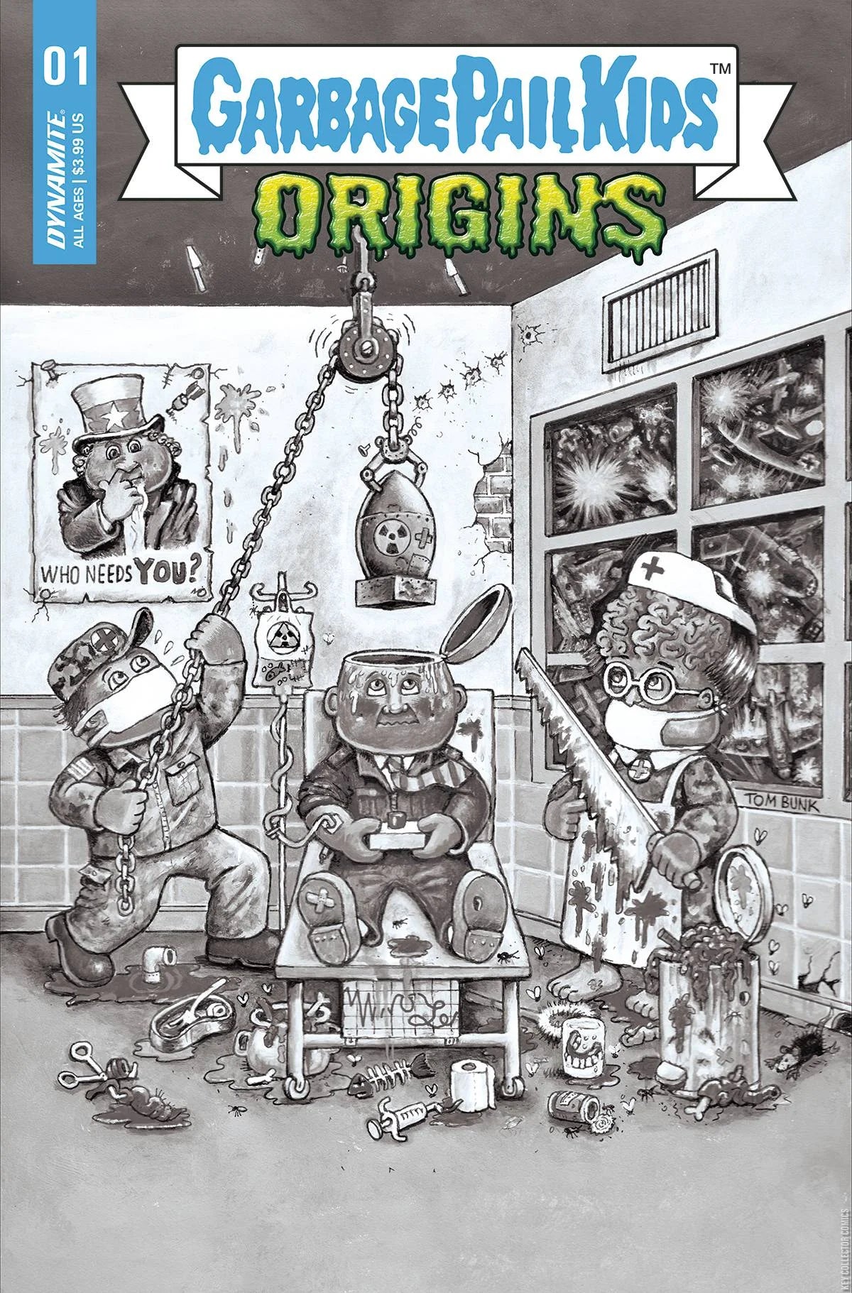Garbage Pail Kids Origins #01 Bunk B&W 1:10 Variant